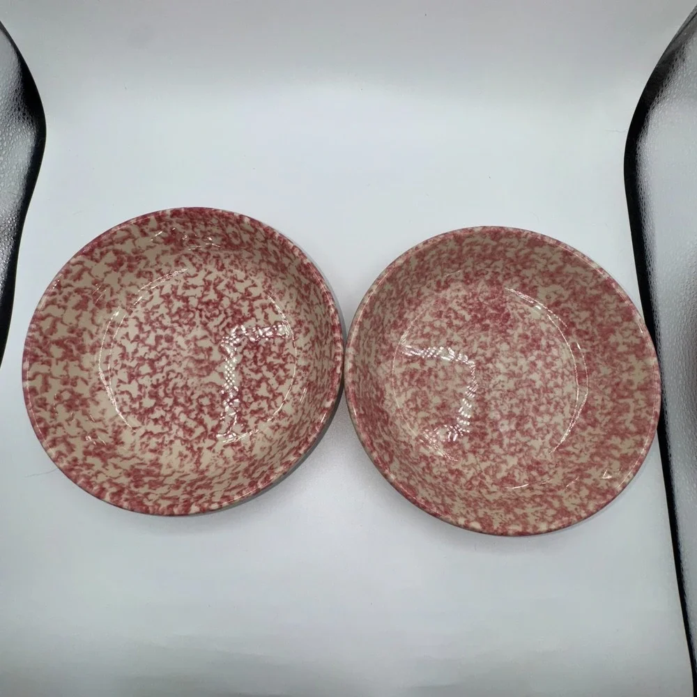FP Friendship Pottery Roseville USA Plates Bowls Mugs Pink Spongeware Heart‎ 8PC